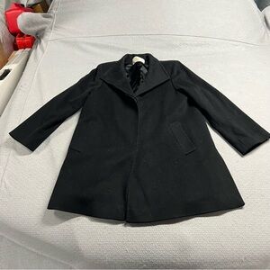 FLEURETTE Black Solid Topcoat Coat Jacket Loro Piana 100% Wool Pockets 14 EUC
